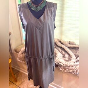 Indygena Olive V Neck Sleeveless Dress with Pockets and Drawstring Waist